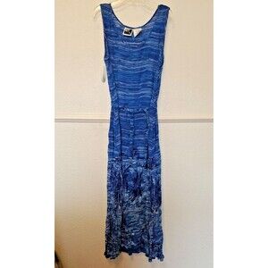 Vtg Phool Blue Dress Size M Floral Boho Hippie Cotton Smock Flowy Sundress Long